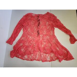 Blush Sheer Red Lace coverup 1X